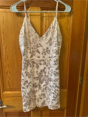 Windsor White Sequin V-Neck Spaghetti Strap Mini Dress
